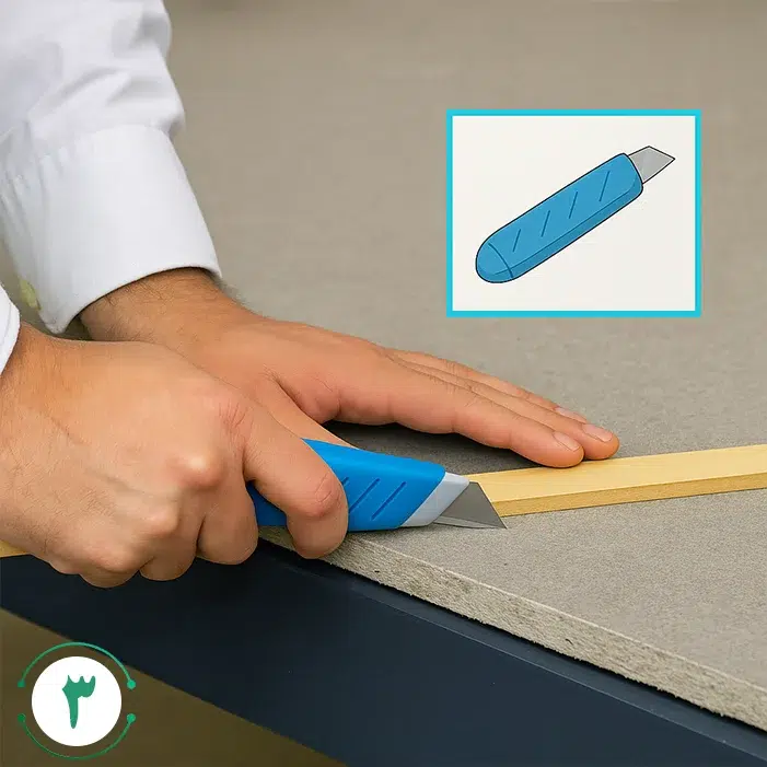 برش صفحه سیمانی یا پنل با استفاده از خط‌کش و کاتر به ابعاد موردنیاز