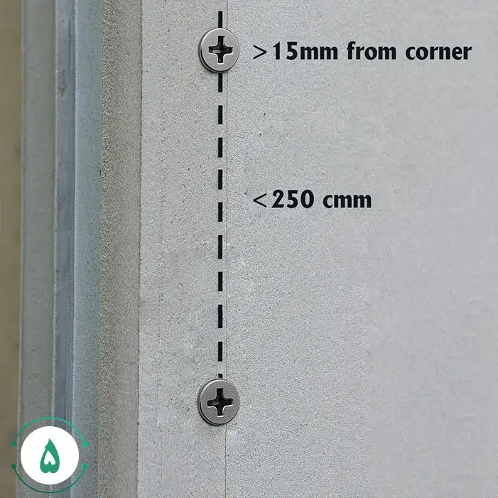 نصب پیچ با فاصله استاندارد (۱۵ میلی‌متر از لبه و ۲۵۰ میلی‌متر به‌صورت عمودی)